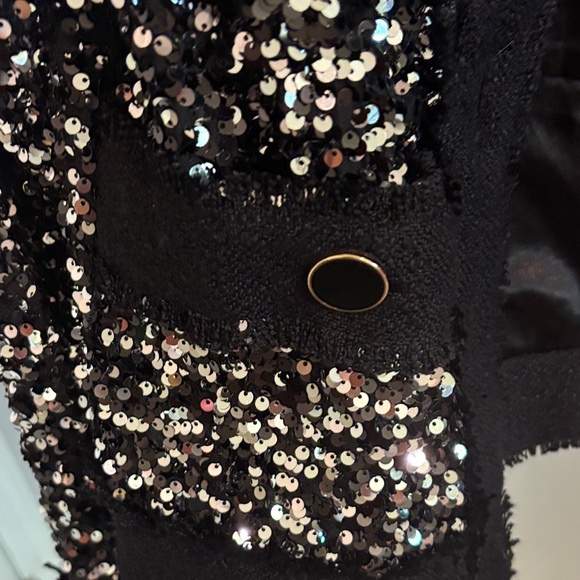 Anthropologie Sz Small..Black & Silver Sequin Cropped Gold Button Jacket - Picture 3 of 9